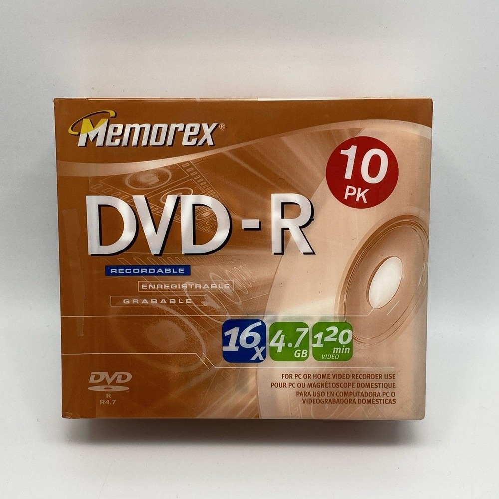 New 10 Pack Memorex DVD-R Blank Media + Jewel Cases 16x 4.7GB 120 Min Sealed